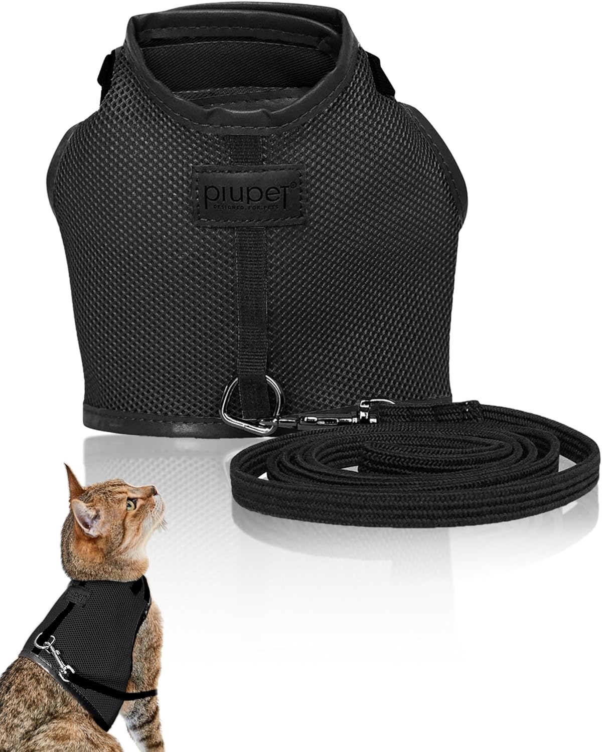 PiuPet Katzengeschirr M mit 1,2 m Leine, Anti-Ausbruch Halsband für Kätzchen
