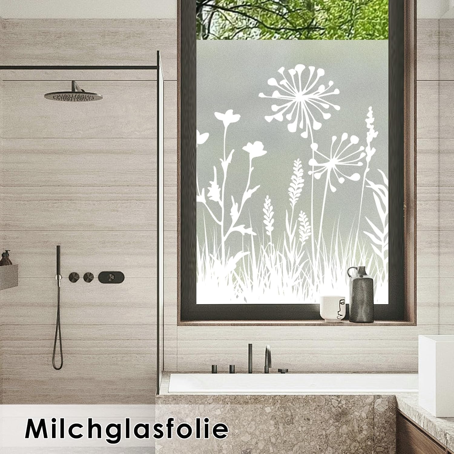 dktie Sichtschutzfolie Fenster Milchglasfolie botanisches Muster 90x200 cm