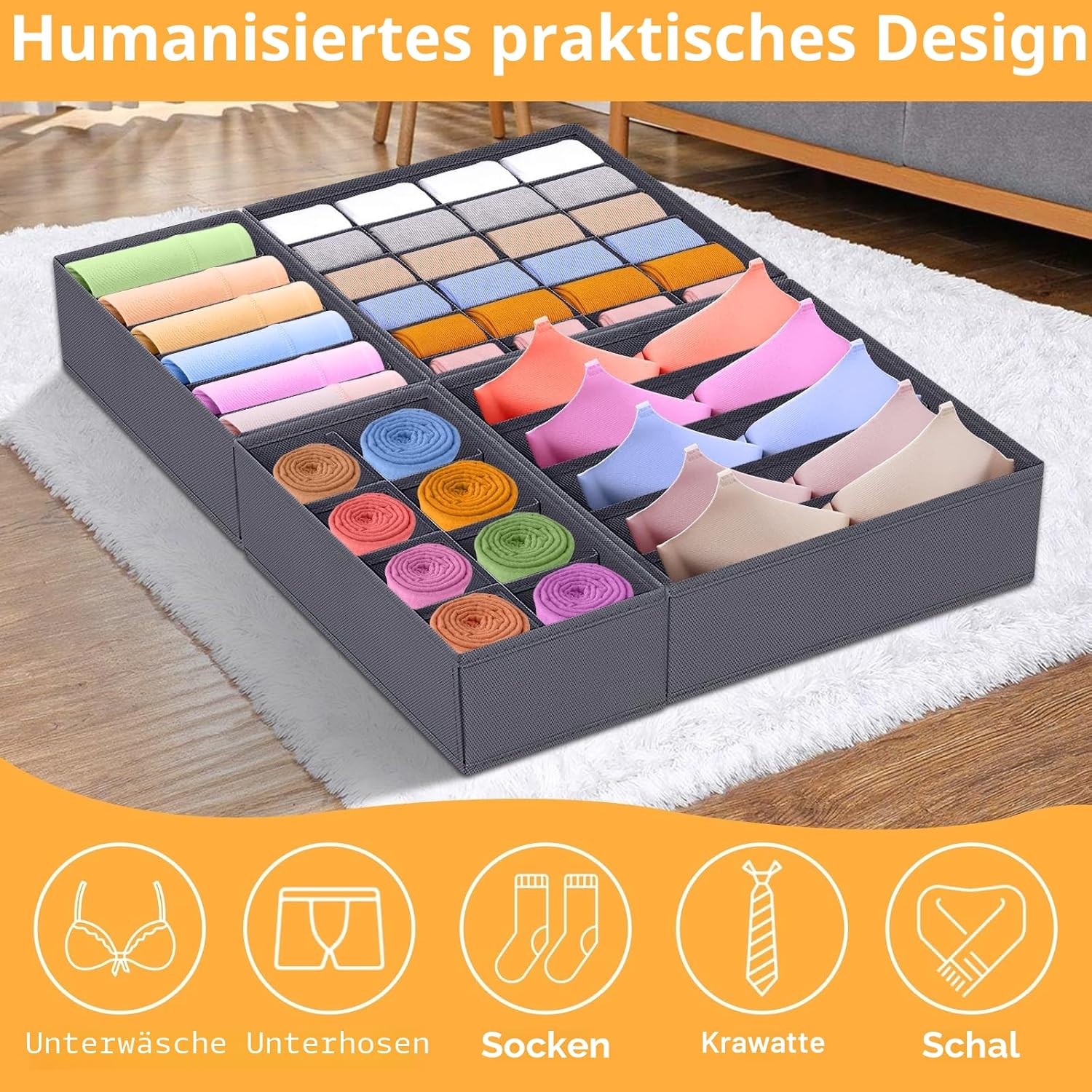 8er Set Unterwaesche Organizer Schubladenboxen faltbar fuer Socken BHs Accessoires