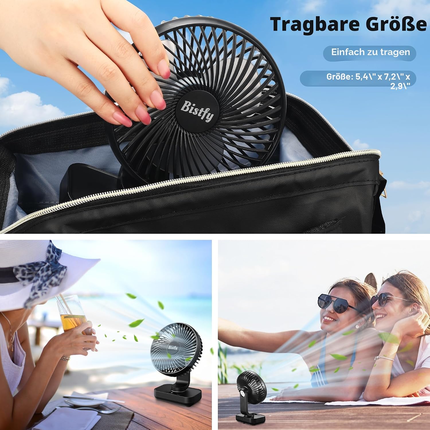 Tischventilator 5,5" Akku 4500 mAh oszillierend Leise 4 Geschwindigkeiten USB