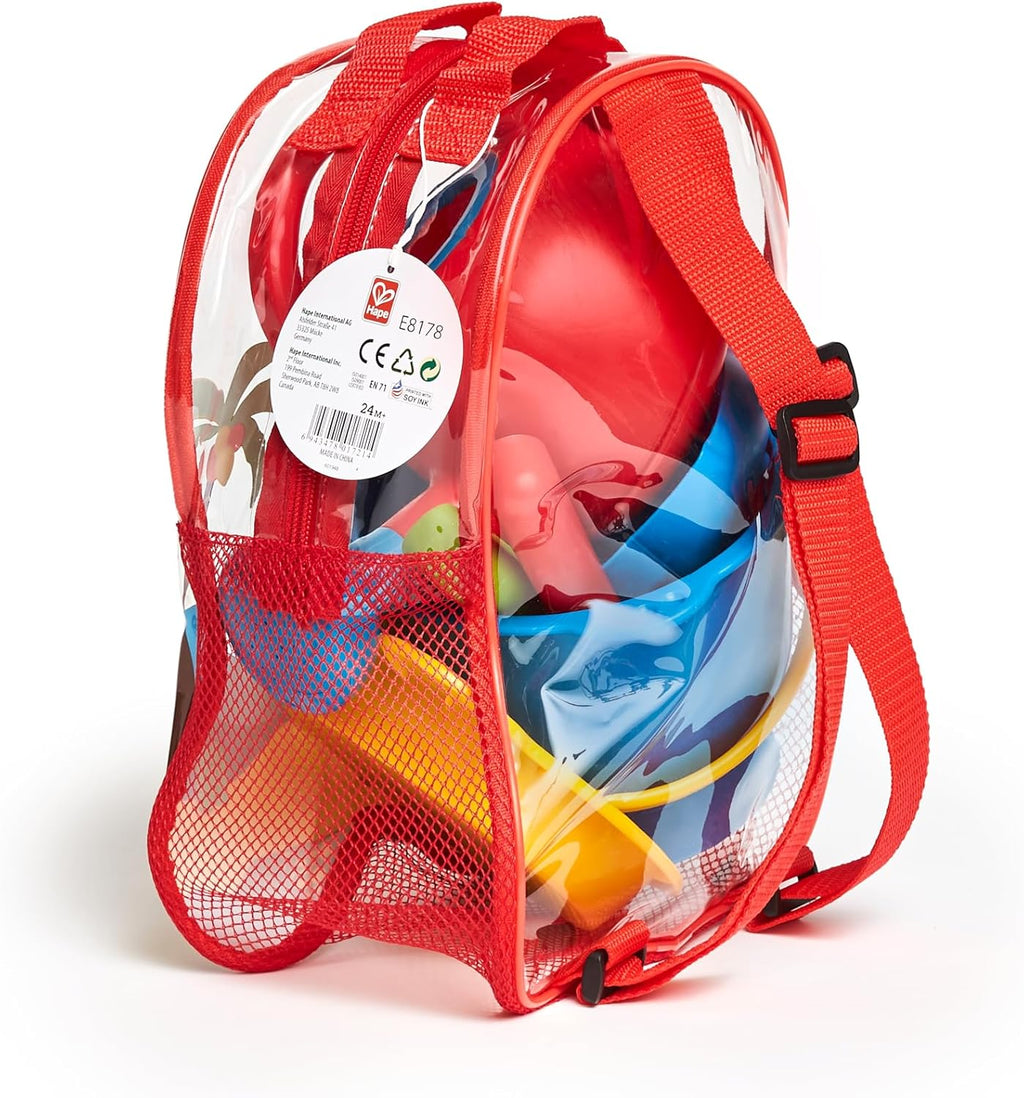 Hape Sandspielzeug 7-teiliges Strandset Kinder Eimer Schaufel Foermchen