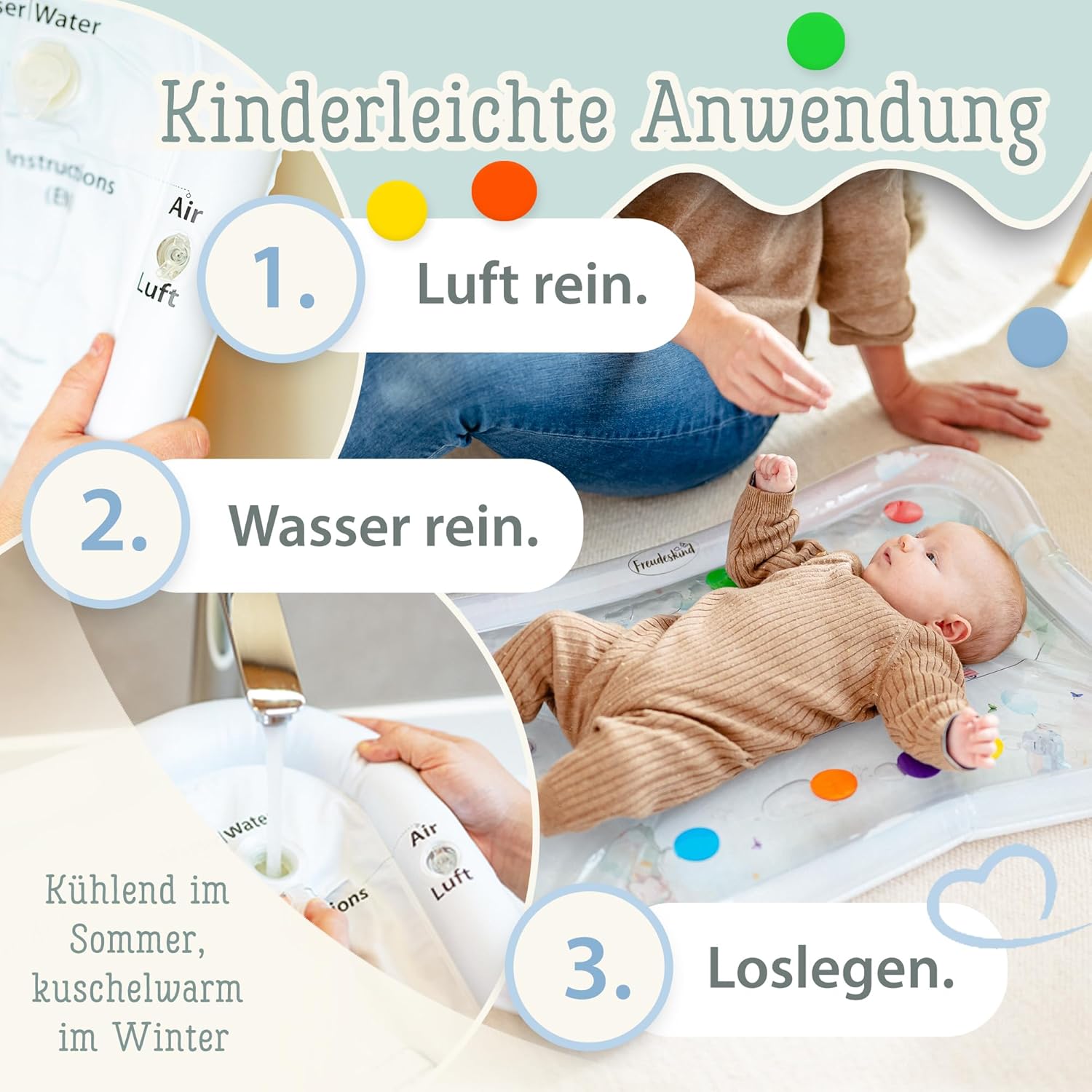Freudeskind TummyTime XXL Wassermatte Baby Wasserspielmatte BPA-frei phthalatfre