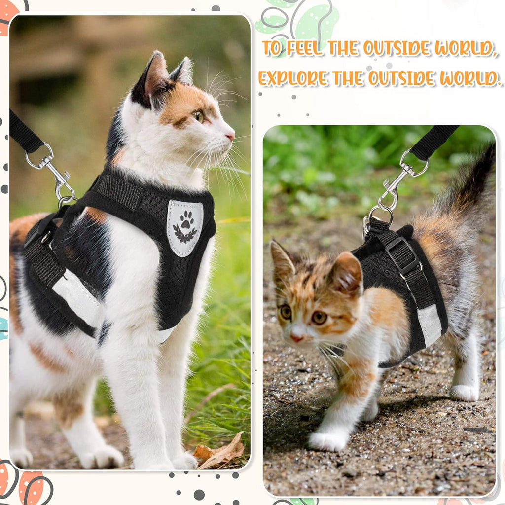 Welpen Katzen Geschirr mit Leine aus atmungsaktivem Mesh, verstellbar XS Schwarz