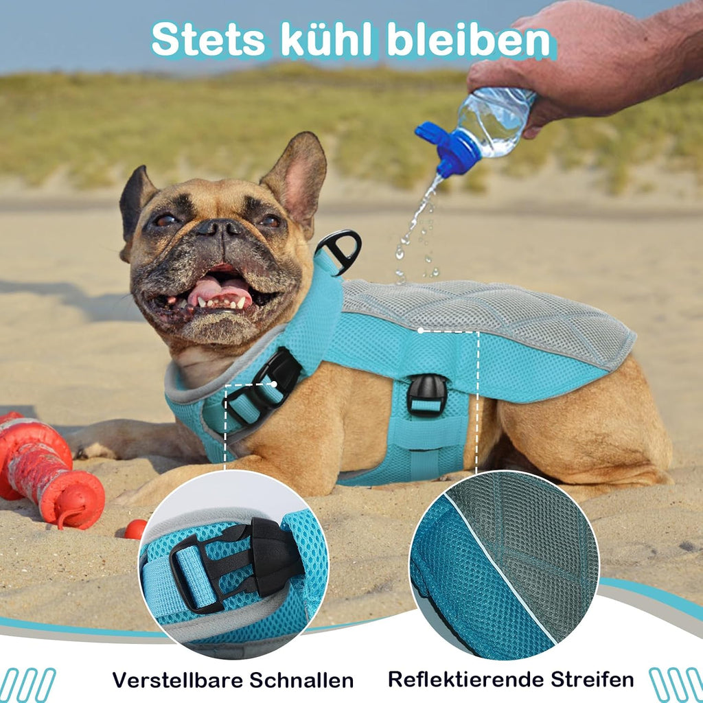 Hundekuehlweste Blau XS atmungsaktiv mit D-Ringen fuer den Sommer