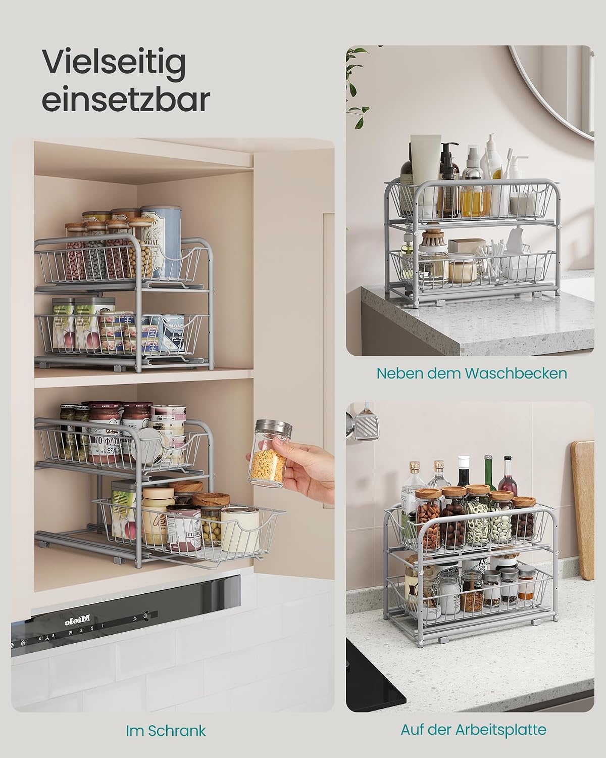 Kuechen Organizer Metallkorb 2 Ebenen stapelbar Schrankregal Ablage