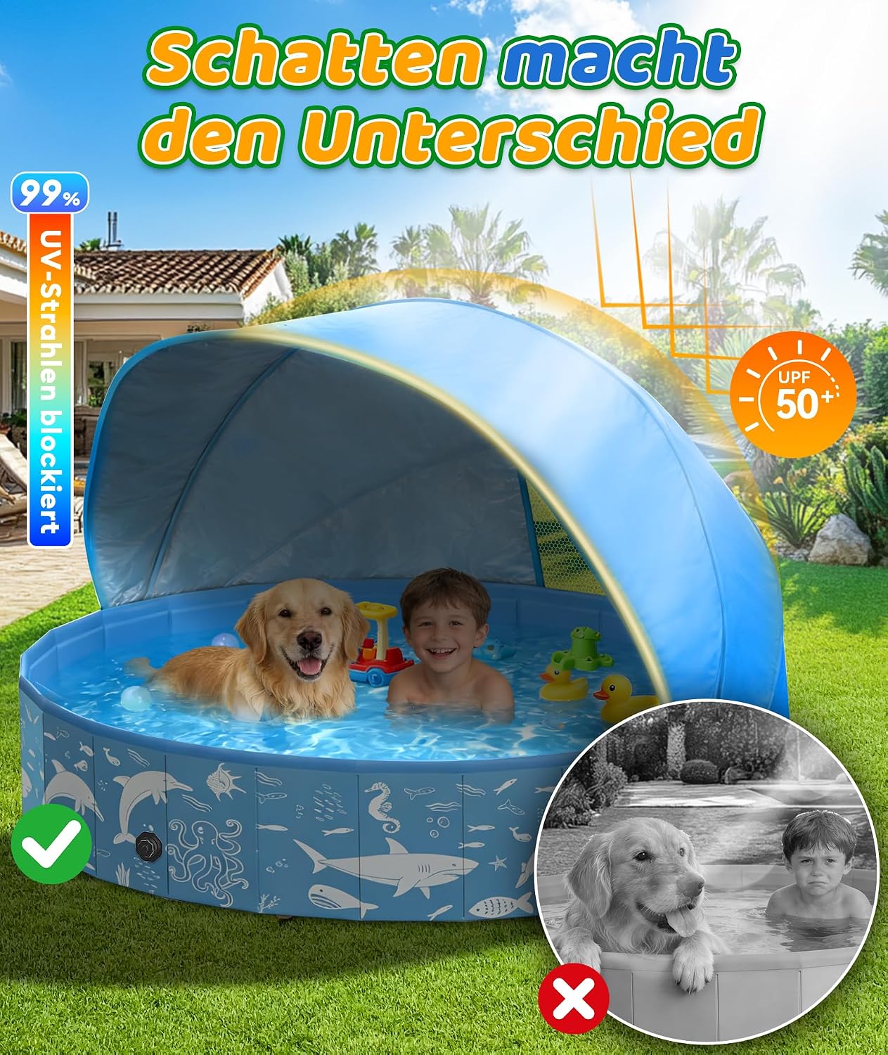 EPN Hundepool faltbar 200x40 cm PVC extra gross rutschfester Boden 140cm-200cm