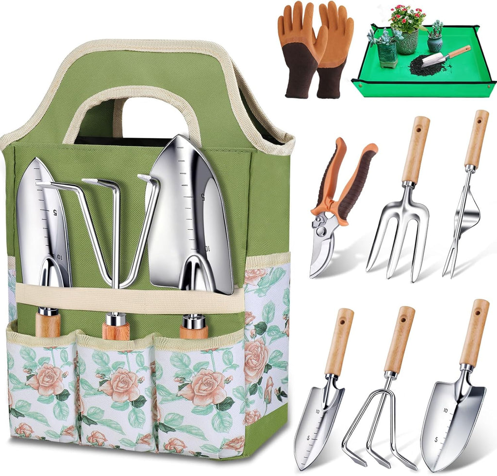 Kynup 7-teiliges Gartenwerkzeug-Set mit Tasche, ergonomische Griffe