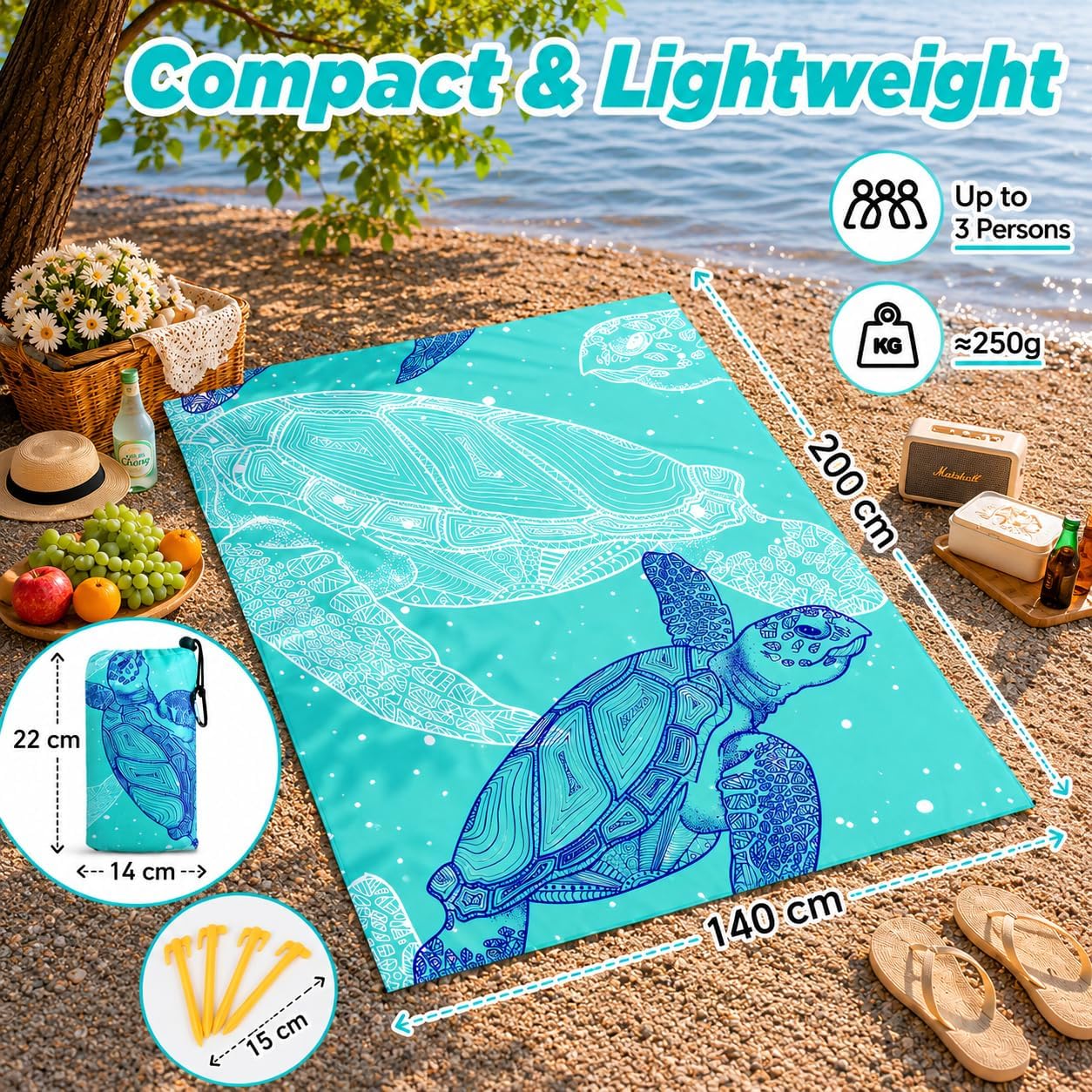 Siegvoll Stranddecke 200x140 cm sandfrei wasserdicht ultraleicht faltbar