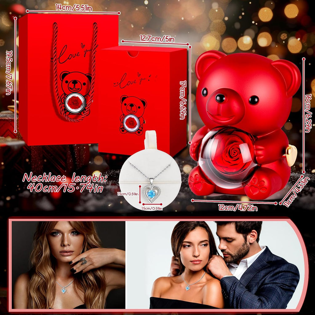 Ewige Rose Baer Geschenkbox mit Halskette Valentinstag Geburtstag Frauen