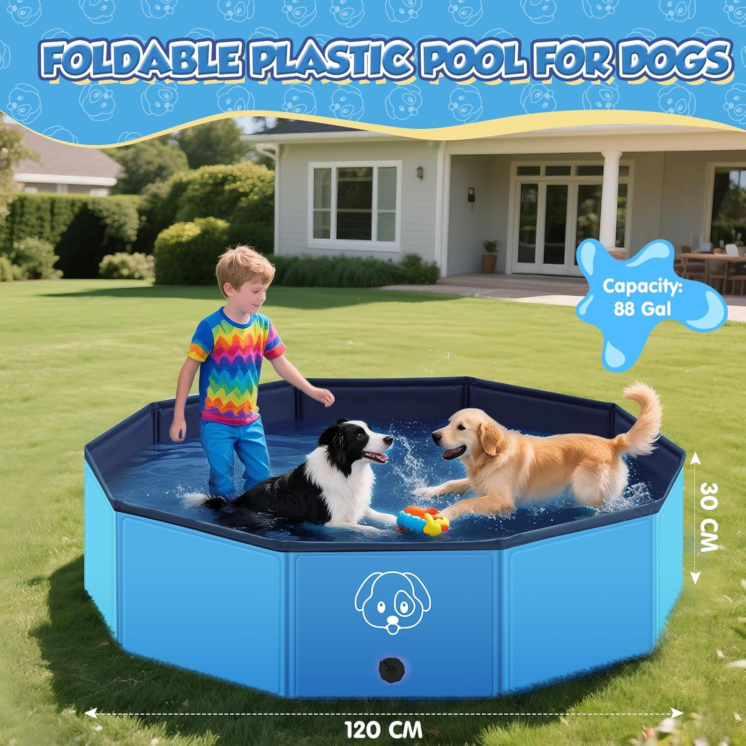 Hundepool faltbar PVC 120 x 30 cm Anti-Rutsch Planschbecken 20cm-30cm
