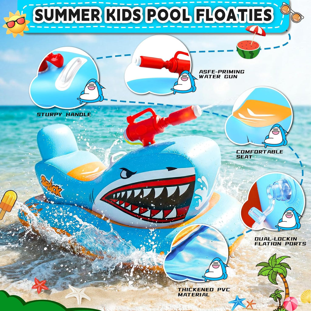 Wingyz Haifisch Luftmatratze Kinder mit Wasserpistole Schwimmtier Pool Boot Gart