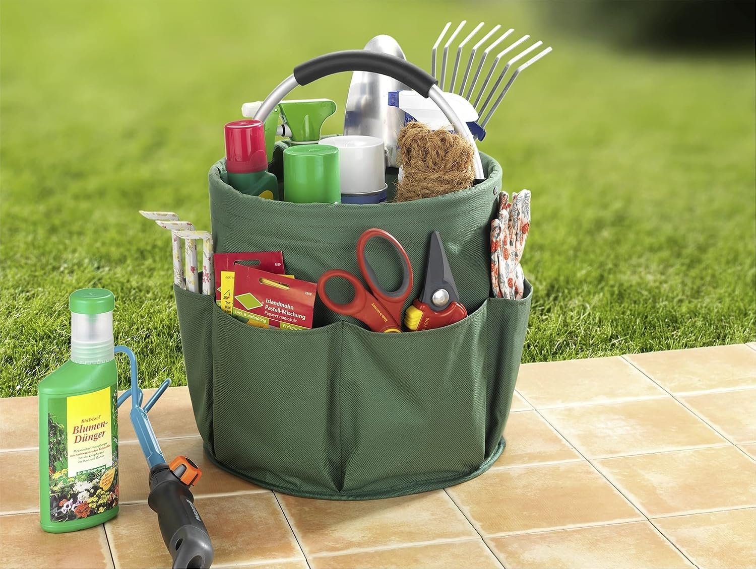 Maximex Reinigungs-Caddy faltbar Gruen mit 6 Taschen gepolsterter Griff