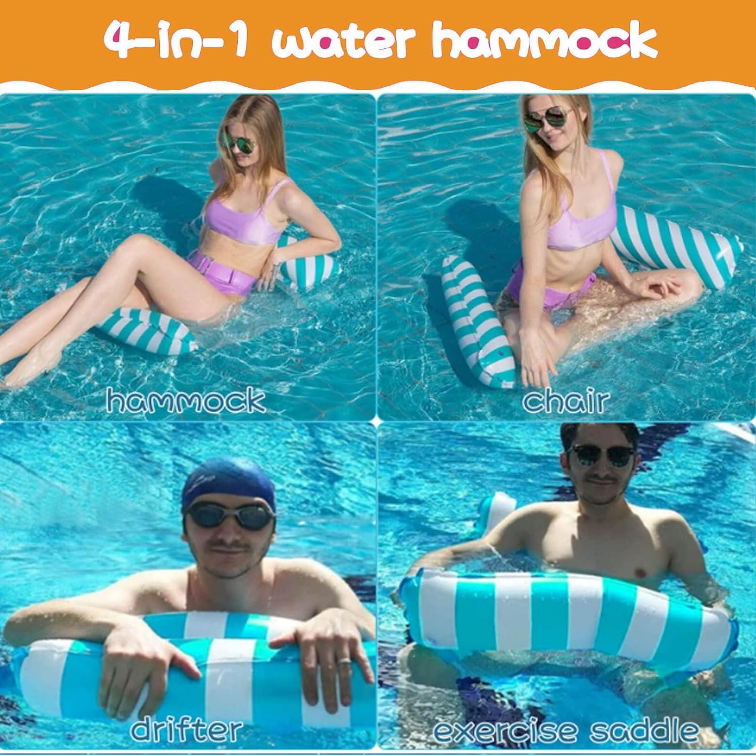 Wasserhaengematte PVC 4-in-1 mit Netz, Tragkraft, inkl. Handpumpe