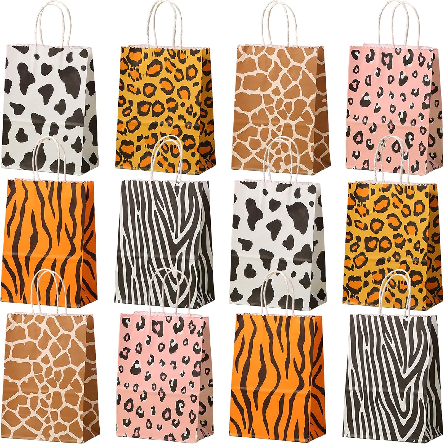Bikasun 12er Set Geschenktueten mit Katzenmotiv, Papier mit Griffen, Rosa Blau