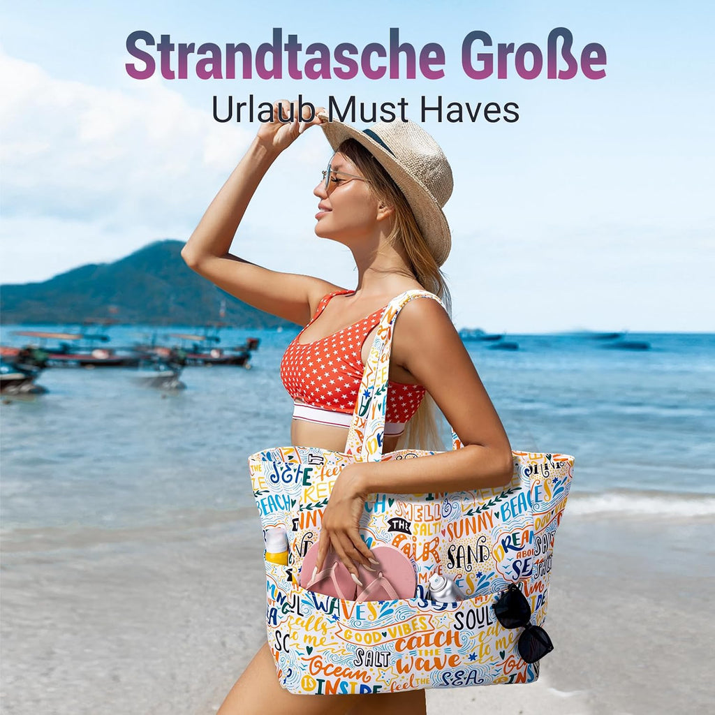 Strandtasche XXL mit Reissverschluss Shopper faltbar Grosse Badetasche Reise