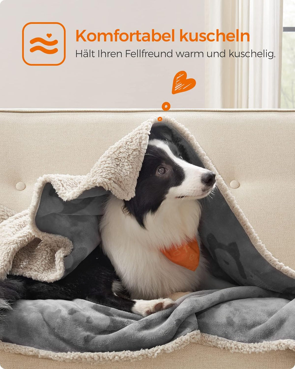 Feandrea Hundedecke wasserdicht Sherpa Fleece 101×73 cm Grau 63cm-203cm