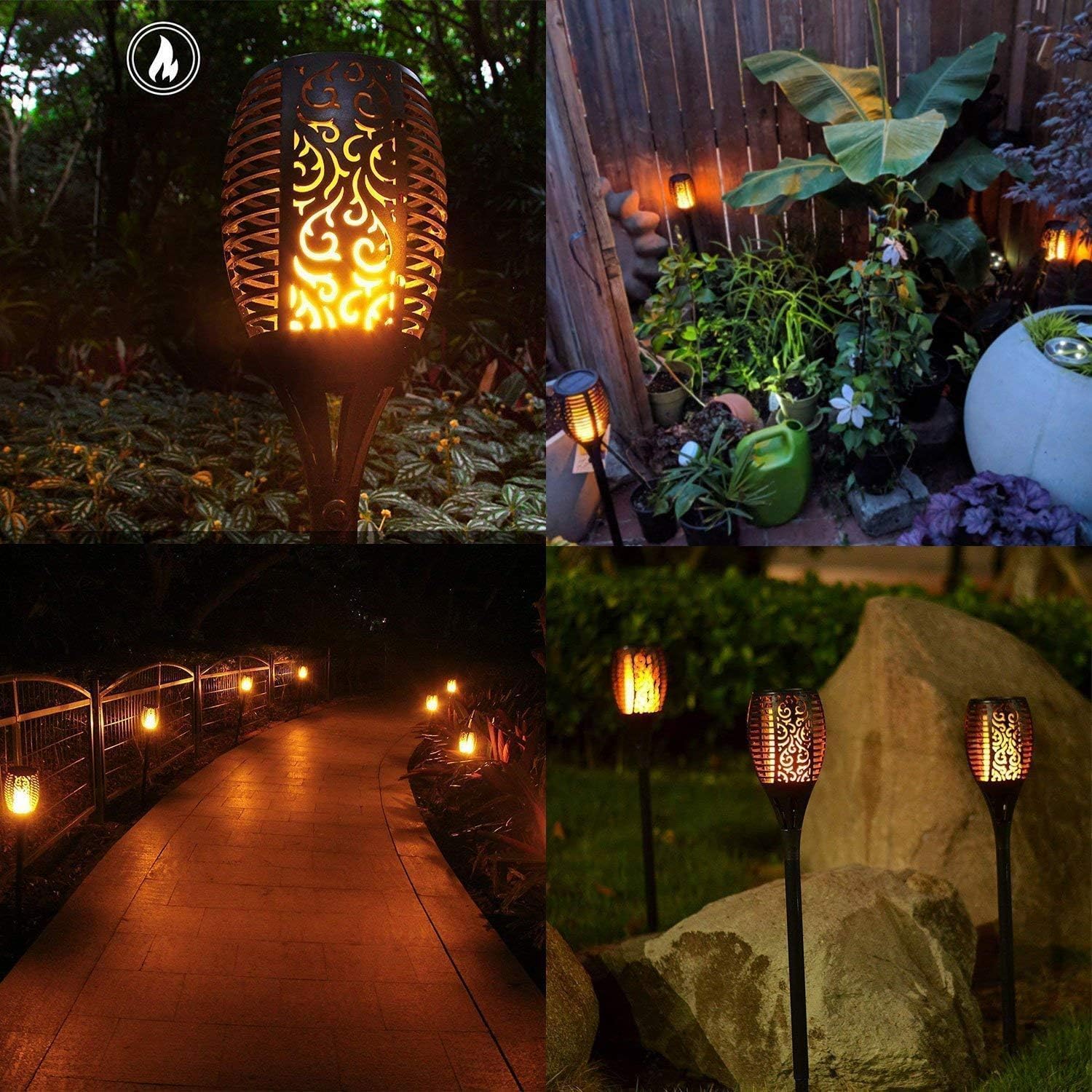 FLOWood Solar-Gartenfackeln 2er Set 110 cm, 96 LED, IP65, flackernd