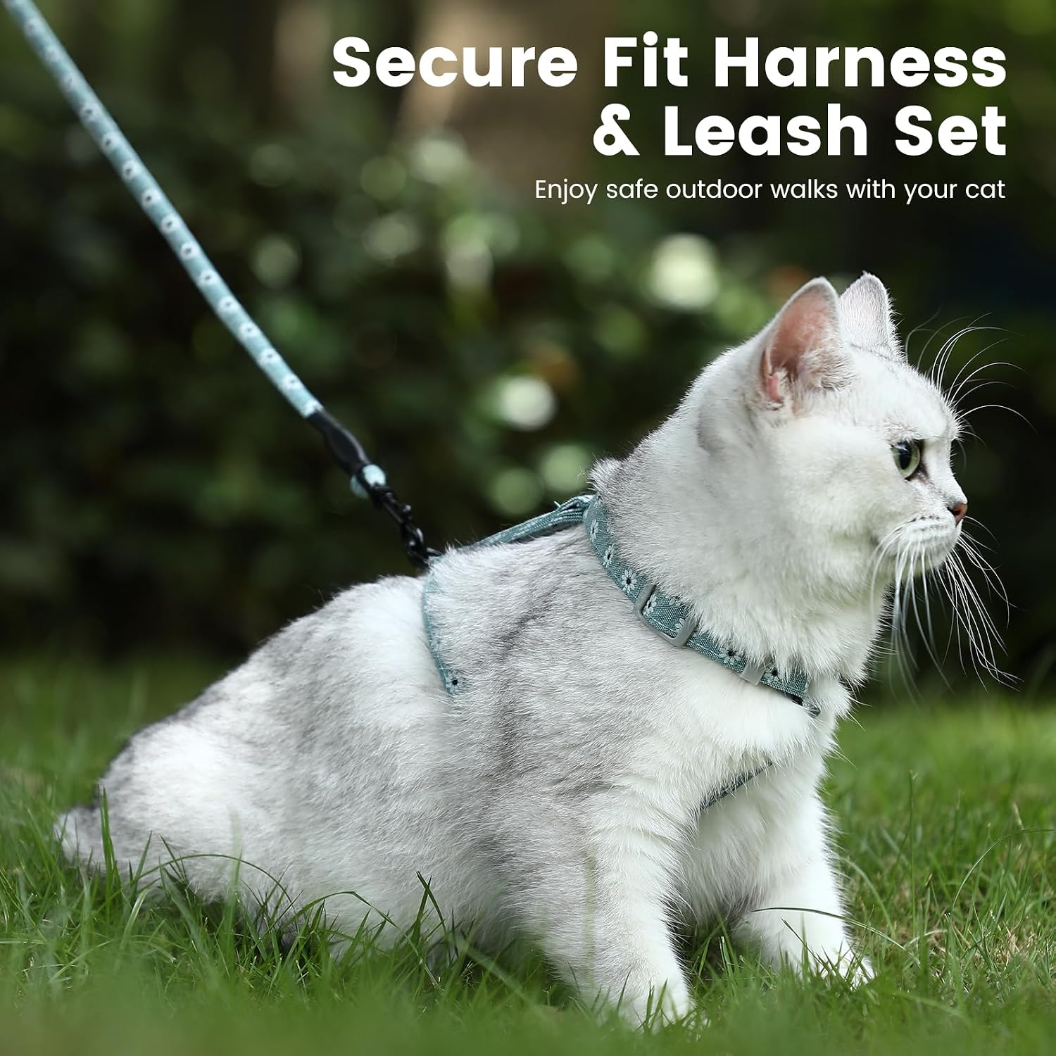 PETTOM Katzengeschirr Blumenmuster mit Leine ausbruchsicher verstellbar S-M