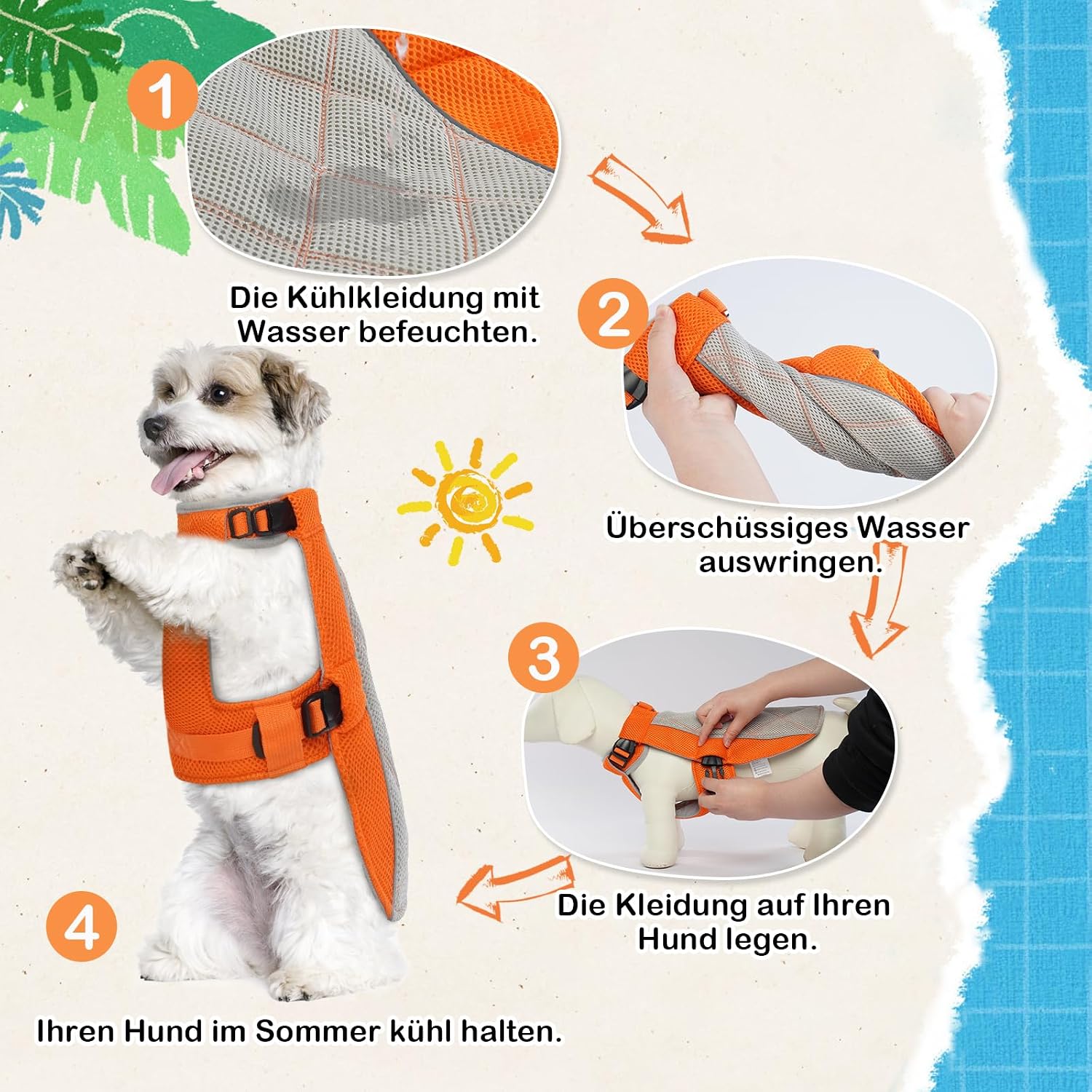 Kuehlweste Hund Anthrazitgrau Gr. M Kuehlgeschirr mit D-Ring Sonnenschutz XS-XXL