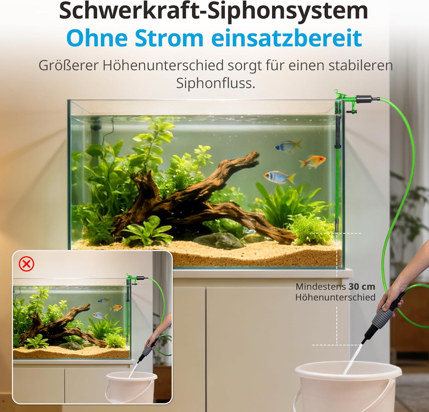 NICREW Aquarium Kiesreiniger Wasserwechsel Handpumpe Bodensauger
