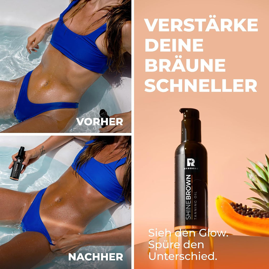 BYROKKO Shine Brown Braeunungsoel 150 ml fuer Sonne & Solarium mit Kokos Walnuss Ha