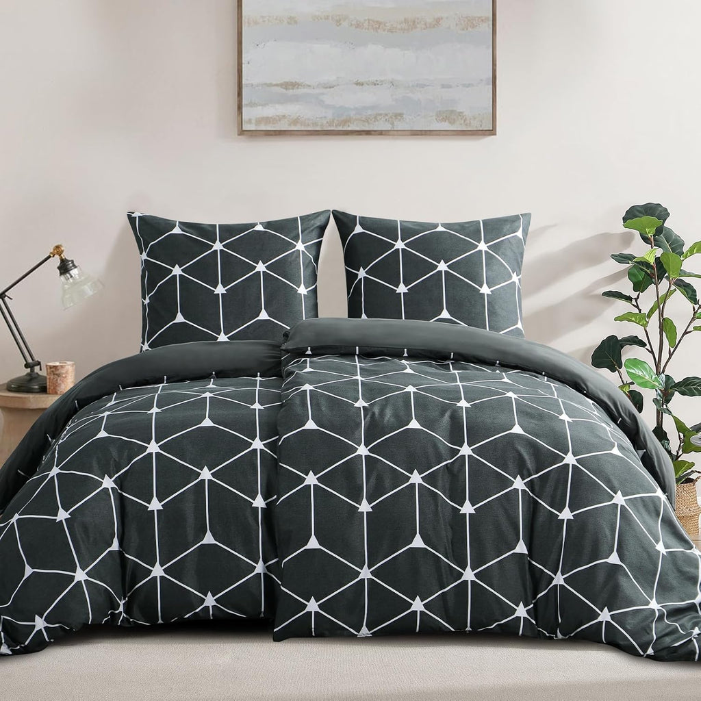 RUIKASI Bettwaesche 135x200 Anthrazit Mikrofaser 4-teilig Geometrie Muster