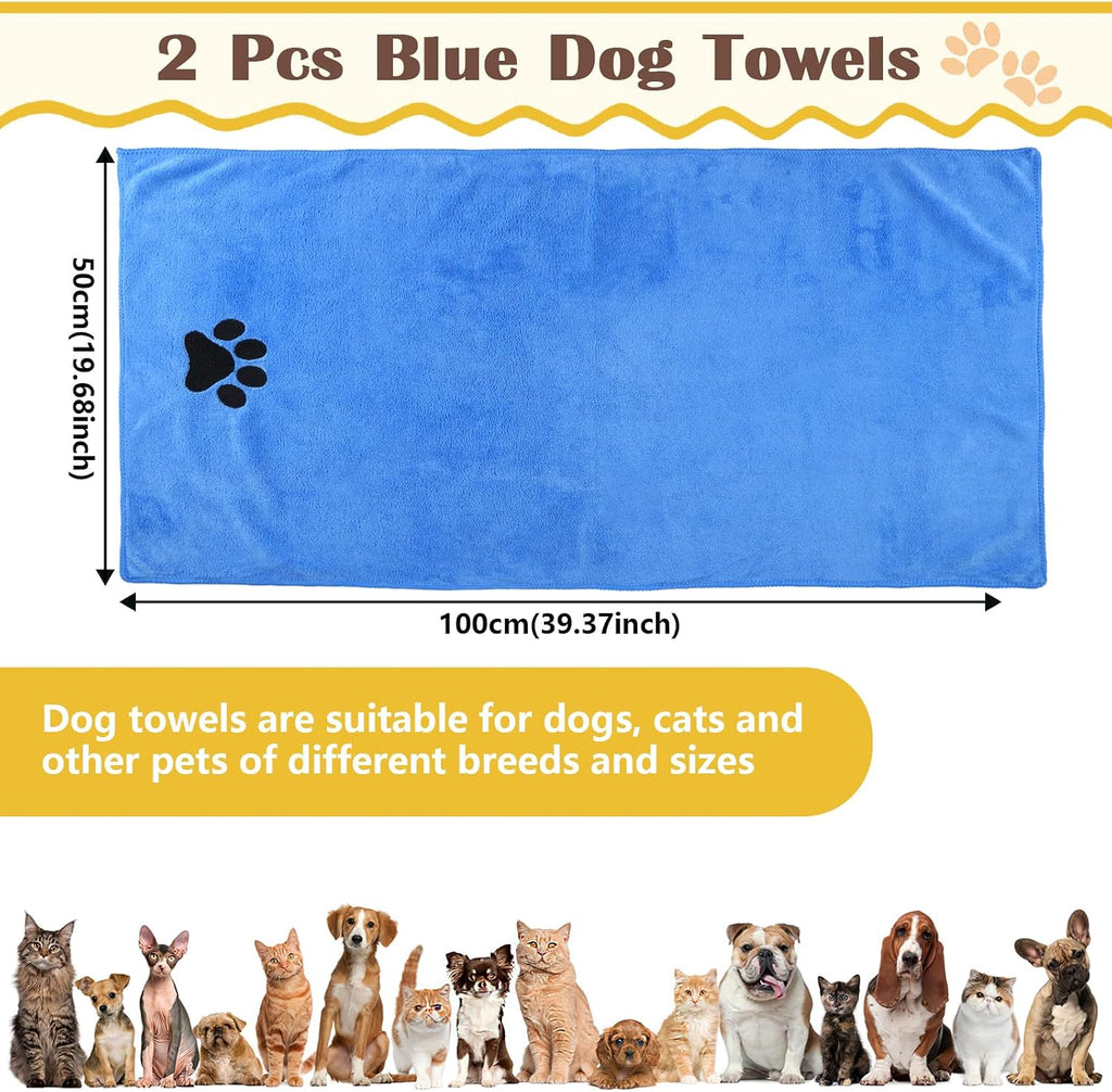 Hundehandtuch Mikrofaser 75x35 cm, 2er Set, extra saugfaehig, 35cm-50cm