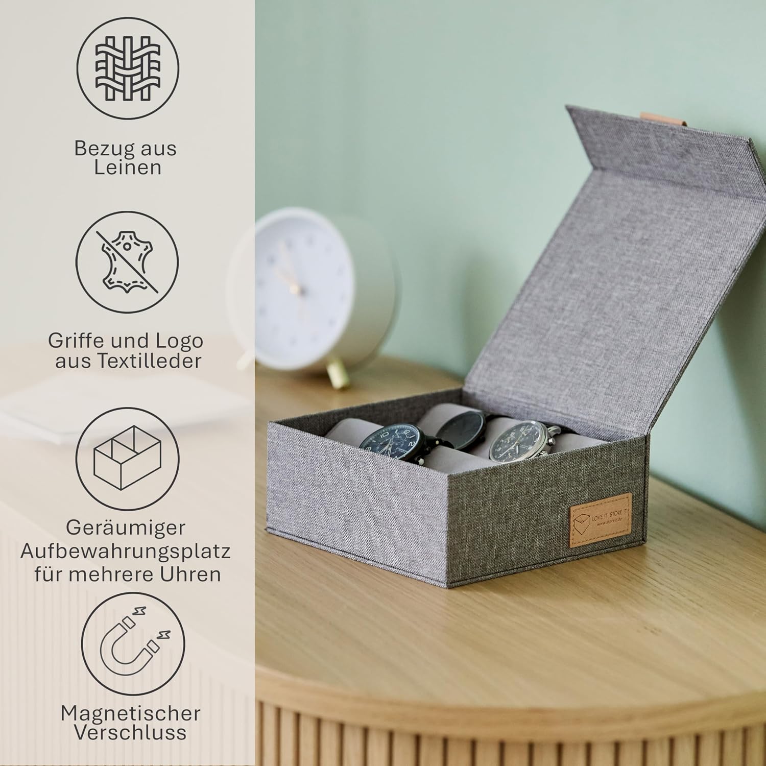 LOVE IT STORE IT Uhrenbox Leinen Aufbewahrungsbox fuer Uhren innen