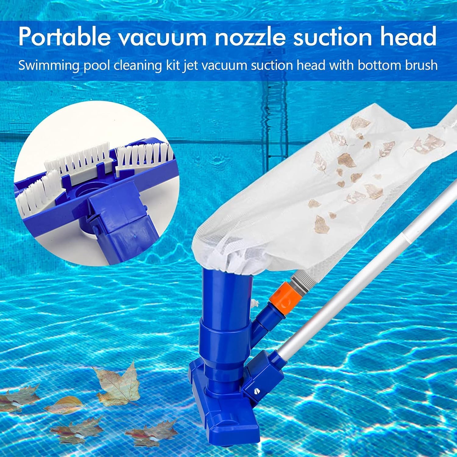 Bapao Pool-Bodensauger Set mit Teleskop-Aluminiumstange, Saugbuerste, Netzbeutel