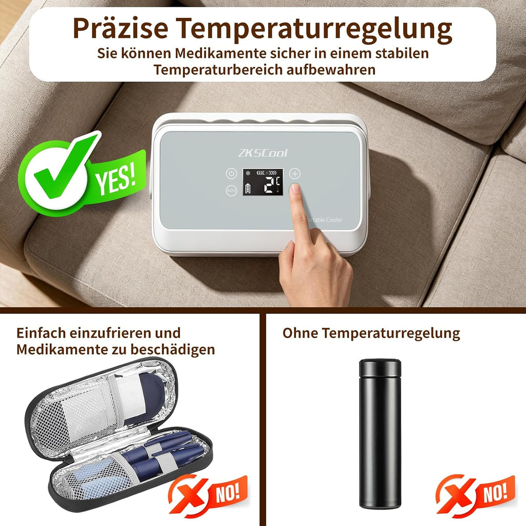 Insulin Kuehlbox elektrisch °C mit LCD Temperaturanzeige 13600mAh Akku