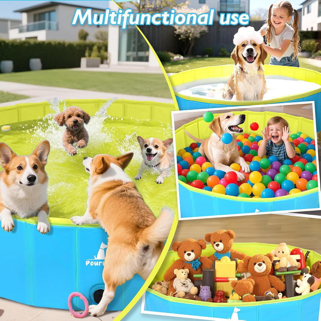 Pourbibi Hundepool 120 x 30 cm faltbares Planschbecken rutschfest fuer grosse Hund