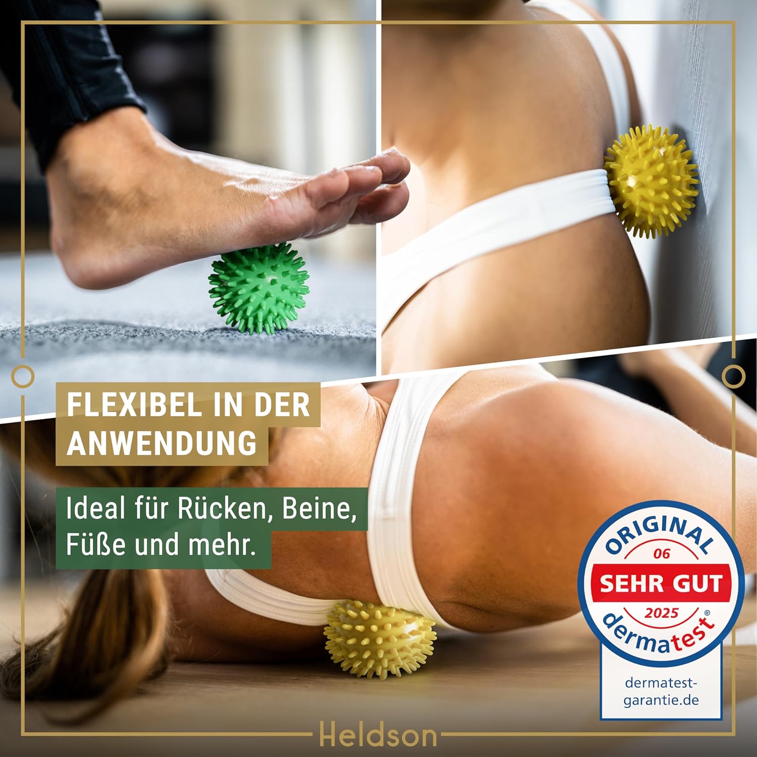 Premium Massageball Set 3 Haertegrade Igelball fuer Fuss Ruecken Hand