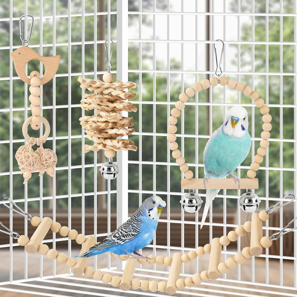 8x Vogelspielzeug Set Wellensittich Papagei Schaukel Glocke Holz