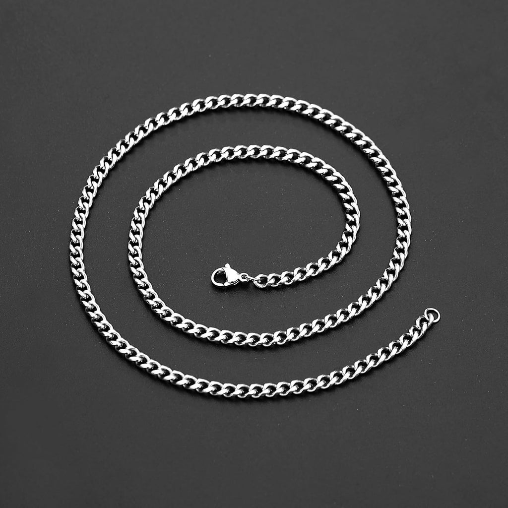 FUNEIA Herren Panzerkette Edelstahl Silber Cuban Chain 46cm-61cm