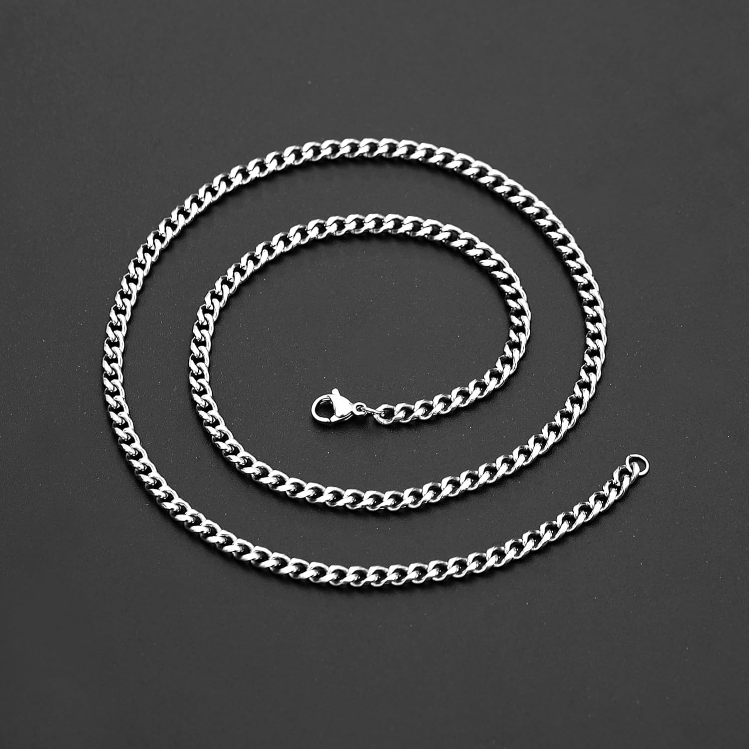 FUNEIA Herren Panzerkette Edelstahl Silber Cuban Chain 46cm-61cm