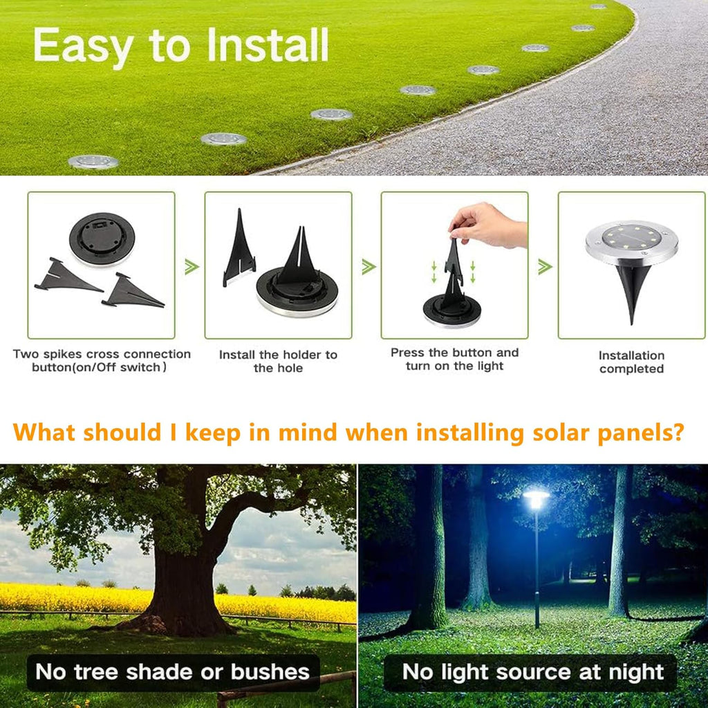 Joomer 12er Solar Bodenleuchten Aussen 8 LEDs 3000K Warmweiss IP65 Garten