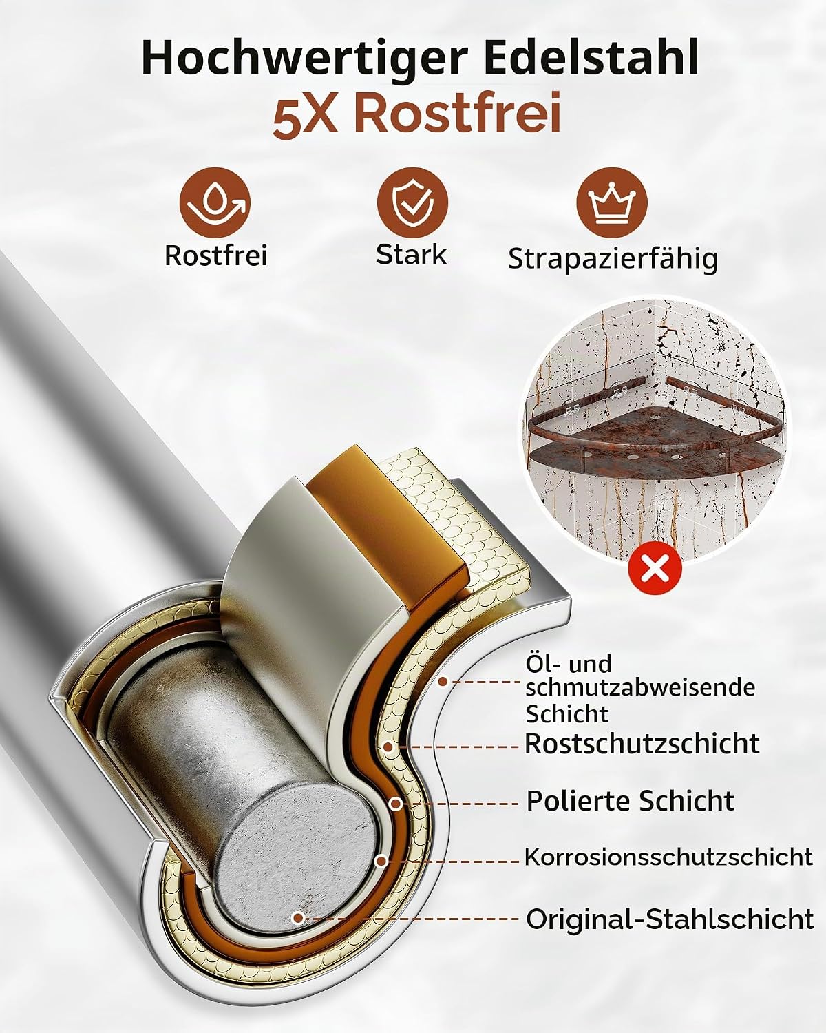 Orimade Duschablage Ecke Edelstahl ohne Bohren 2 Stueck Wandablage
