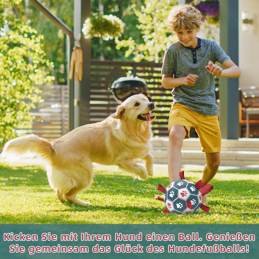 HETOO Hundeball mit Griff 8 Zoll Rot/Blau, interaktives Hundespielzeug S-XL