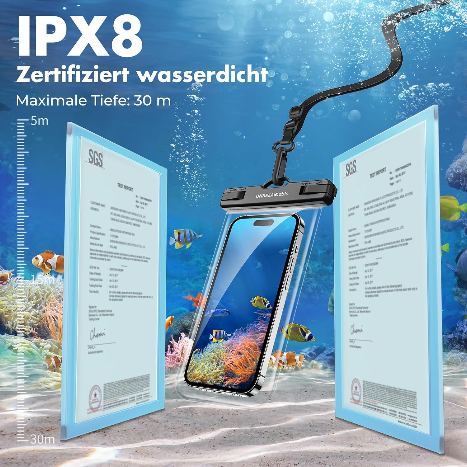 UNBREAKcable wasserdichte Handytasche 2er Set 7,0" IPX8 Universal Kristallklar