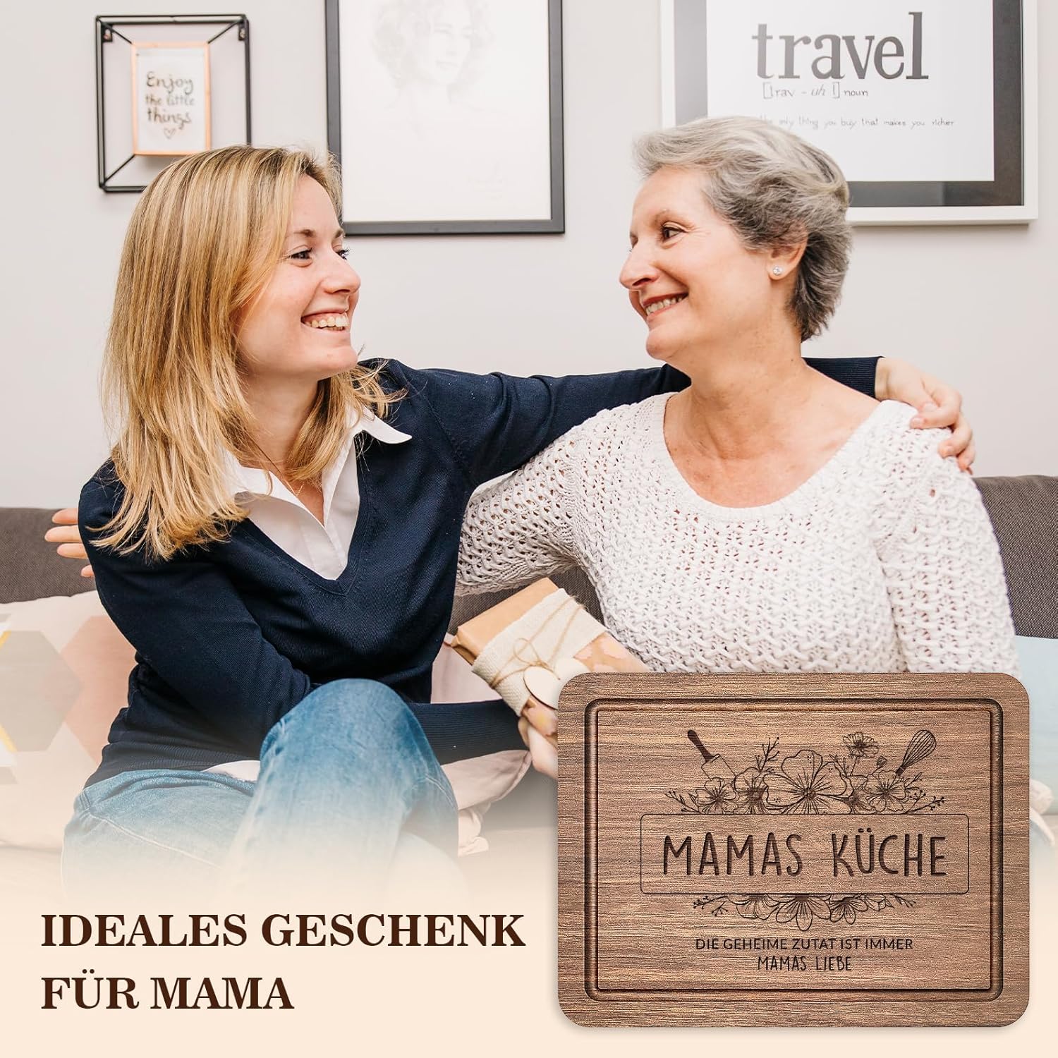 Schneidebrett Walnuss mit Saftrille Muttertagsgeschenk fuer Mama