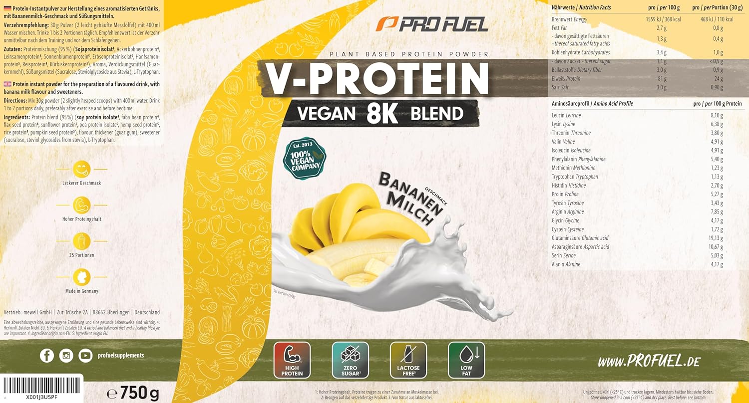 V-Protein 8K Blend Vegan Protein Zimt Flakes 79% Eiweiss, verschiedene Sorten
