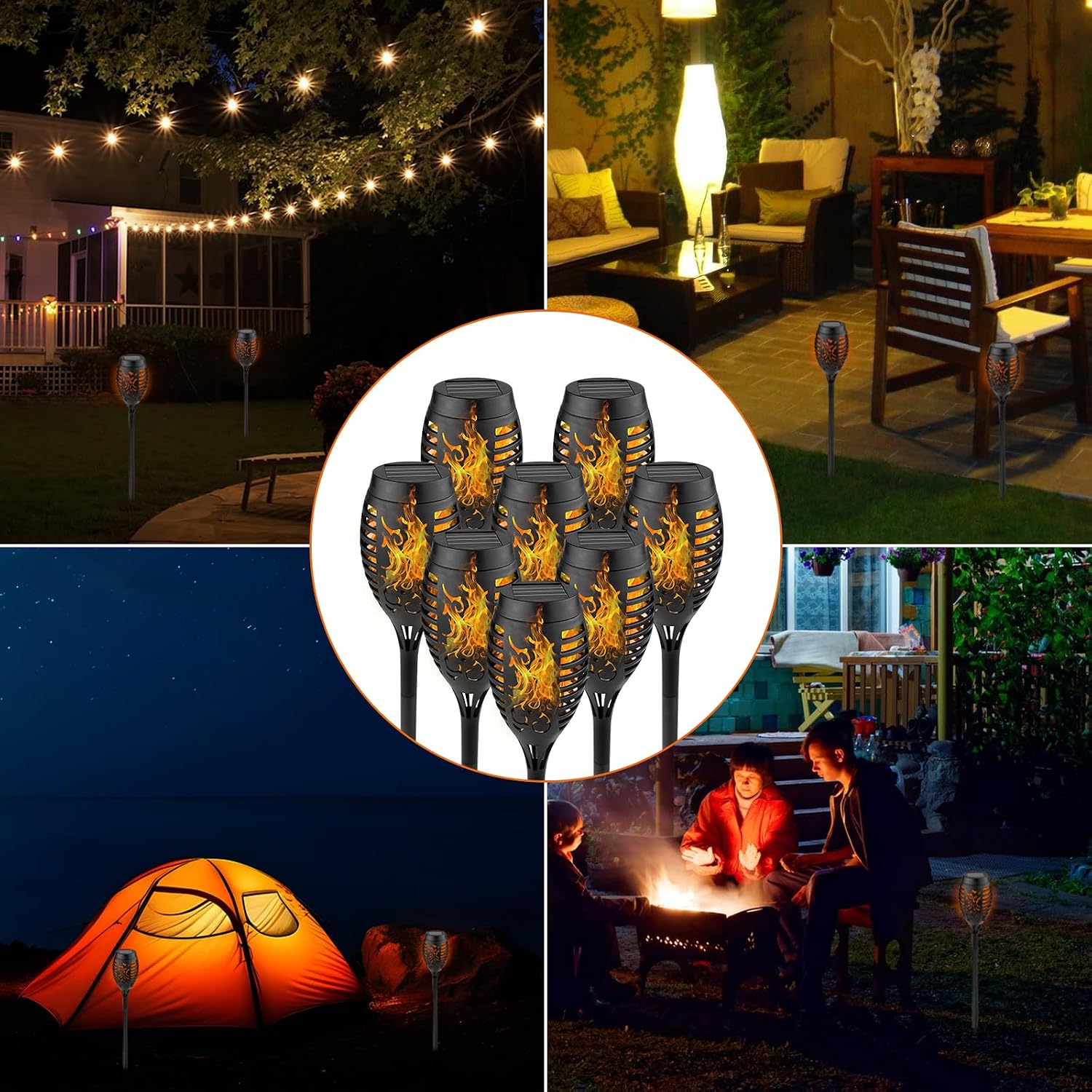 WinGluge 8er Solar Fackeln Garten LED IP65 Wasserdicht mit Flammeneffekt