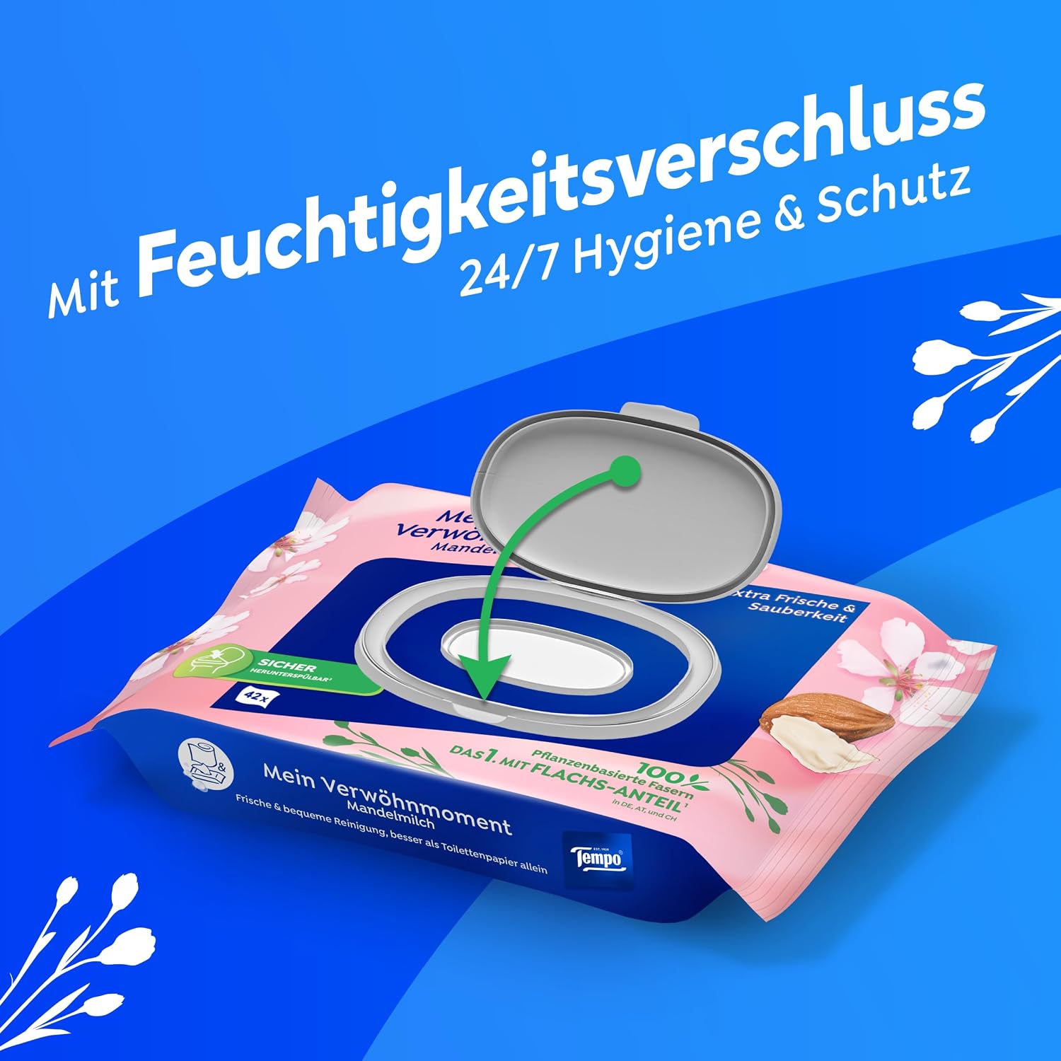 Feuchtes Toilettenpapier Mandelmilch Panthenol 16er Pack (8x2x42)