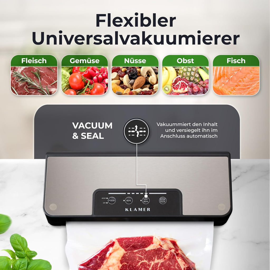 Klamer Pro 80 Vakuumierer mit Beuteln und Schlauch - Vakuumiergeraet