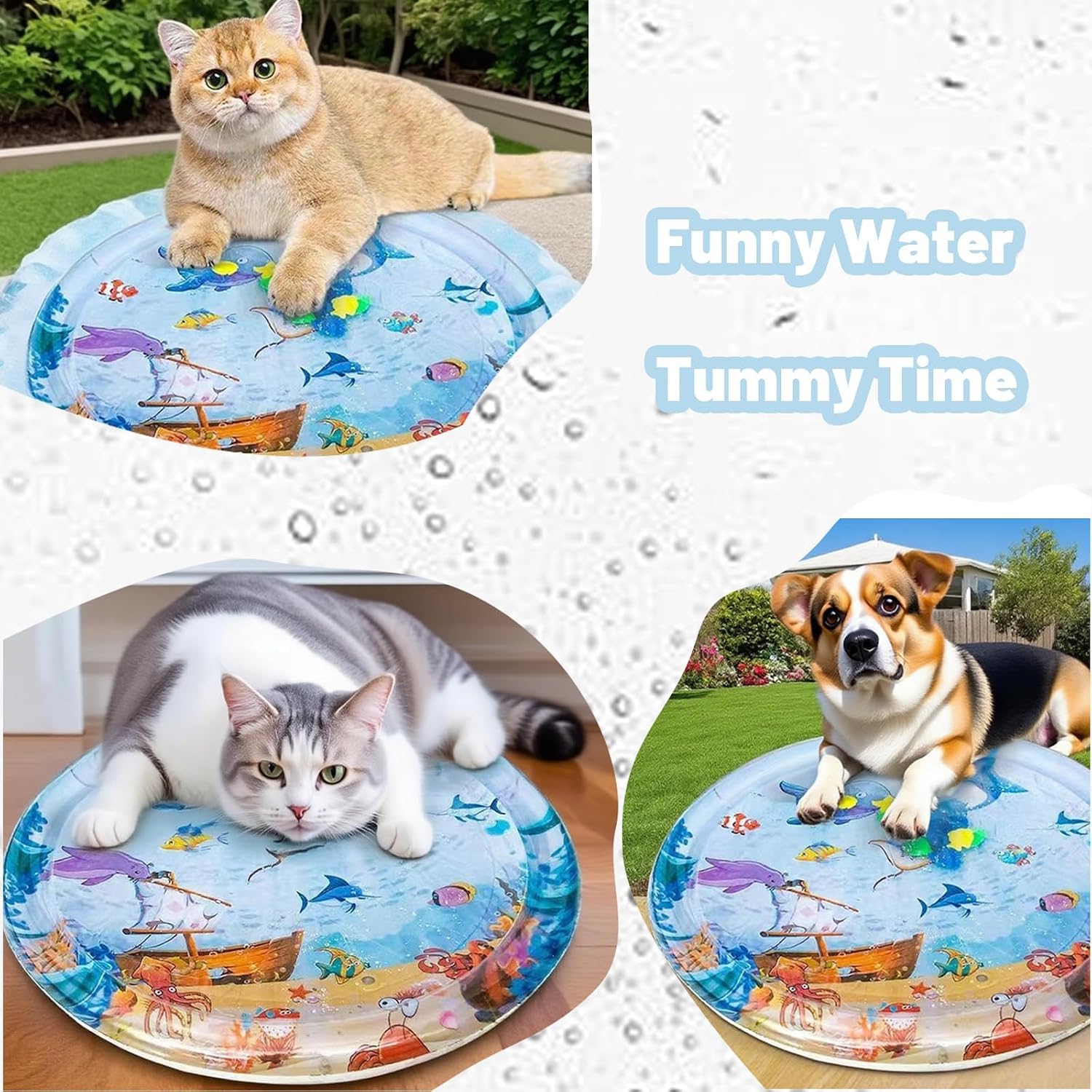 65 cm Wassermatte fuer Katzen und kleine Hunde, sensorisches Spielzeug