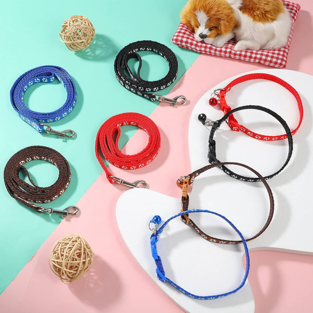 4er Set Welpenhalsband mit Leine verstellbar Nylon für kleine Hunde & Katzen