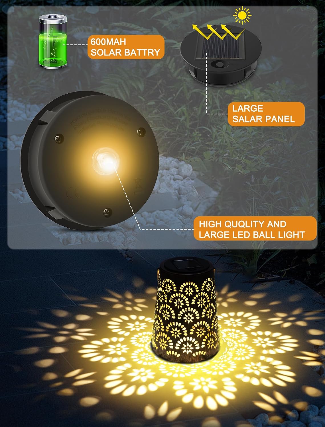 OUILA Solarlampe aussen 2er Set haengend Metall IP65 wetterfest Garten