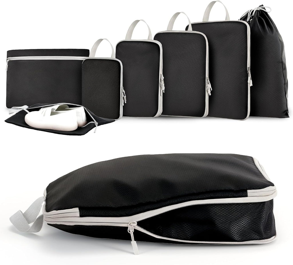 7er Kompressions Packing Cubes Reise Koffer Organizer Set - Packwuerfel