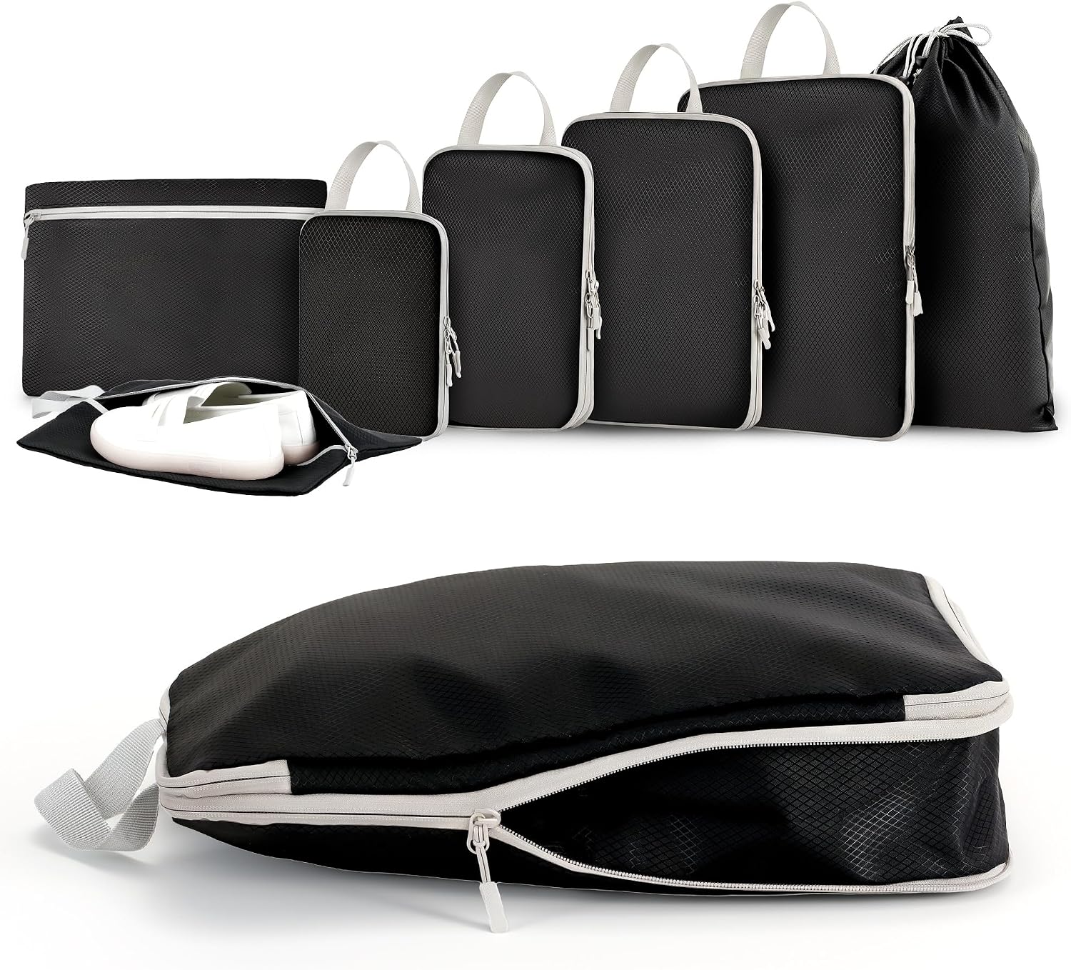 7er Kompressions Packing Cubes Reise Koffer Organizer Set - Packwuerfel