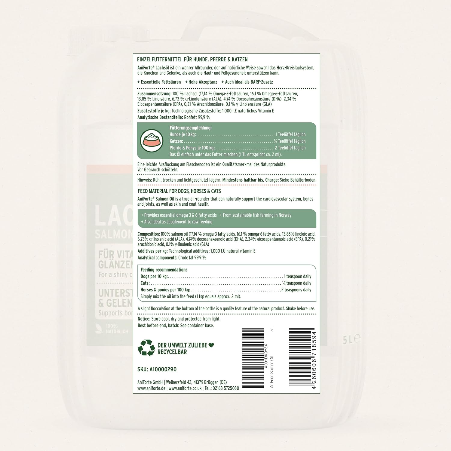 AniForte Lachsöl Hund Omega-3 Omega-6 Fischöl Lebensmittelqualität